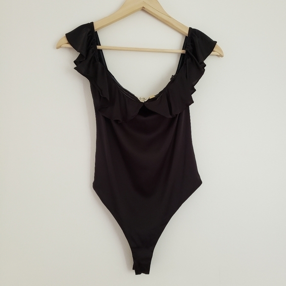 For Love And Lemons Virgo Ruffle Black Bodysuit - Picture 1 of 11